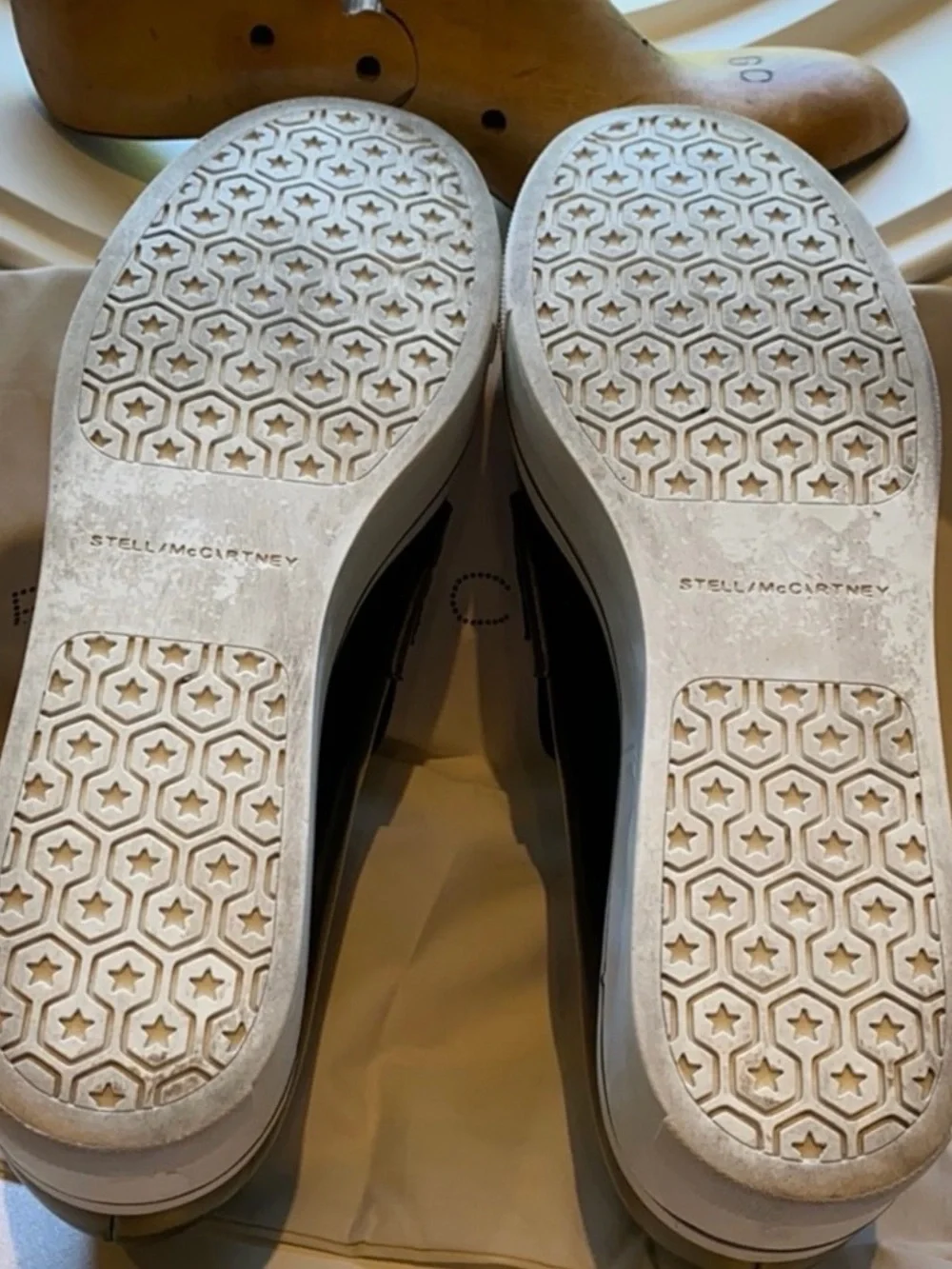 Stella McCartney Black Patent Platform Loafers with Gold Chain